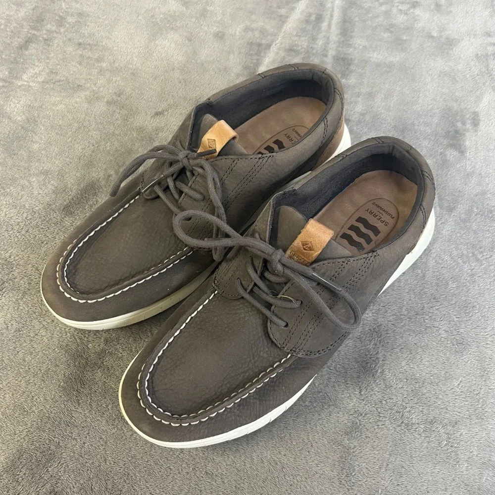 Sperry Boat Shoes Mens 8 Grey Leather Plushwave Moc Toe STS22674